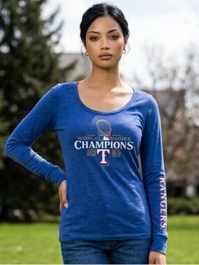 NWT Women’s Blue MLB Texas Rangers 2023 World Series Long Sleeve T-Shirt- Size M
